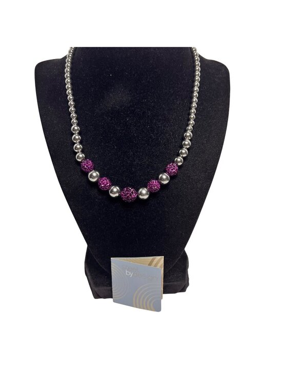 GM Jewelry - GM Stainless Steel And Purple Rhinestone Necklace (6325)
